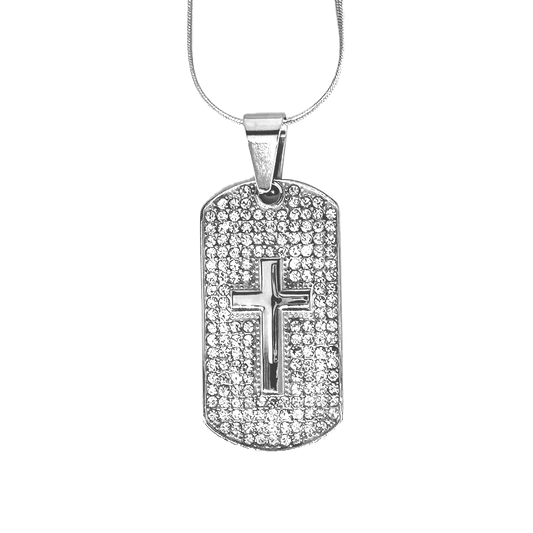 Iced Cross Tag Pendant with Chain