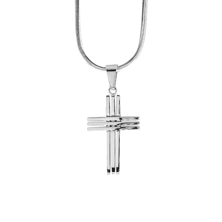 Stripped Cross Pendant with Chain
