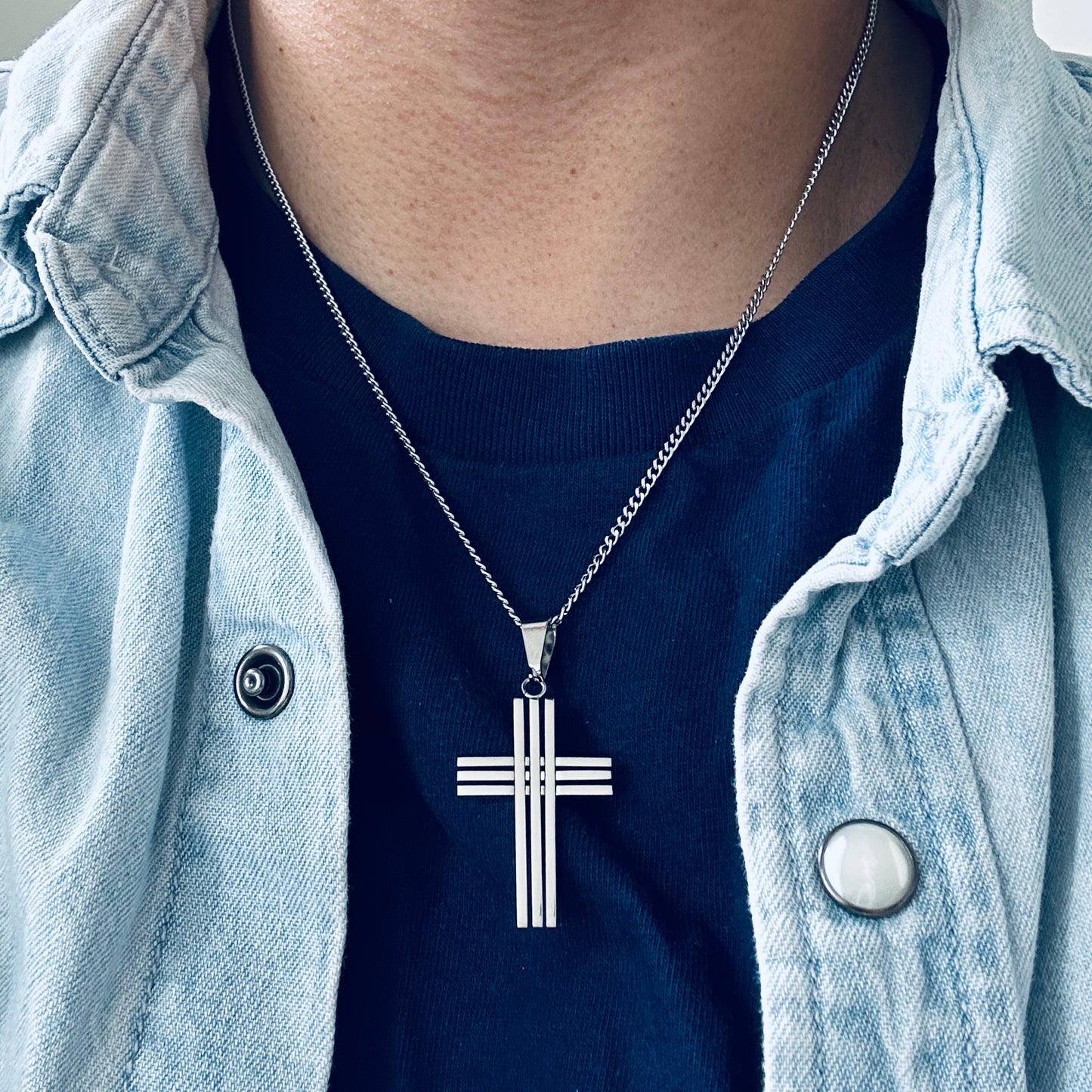 Stripped Cross Pendant with Chain