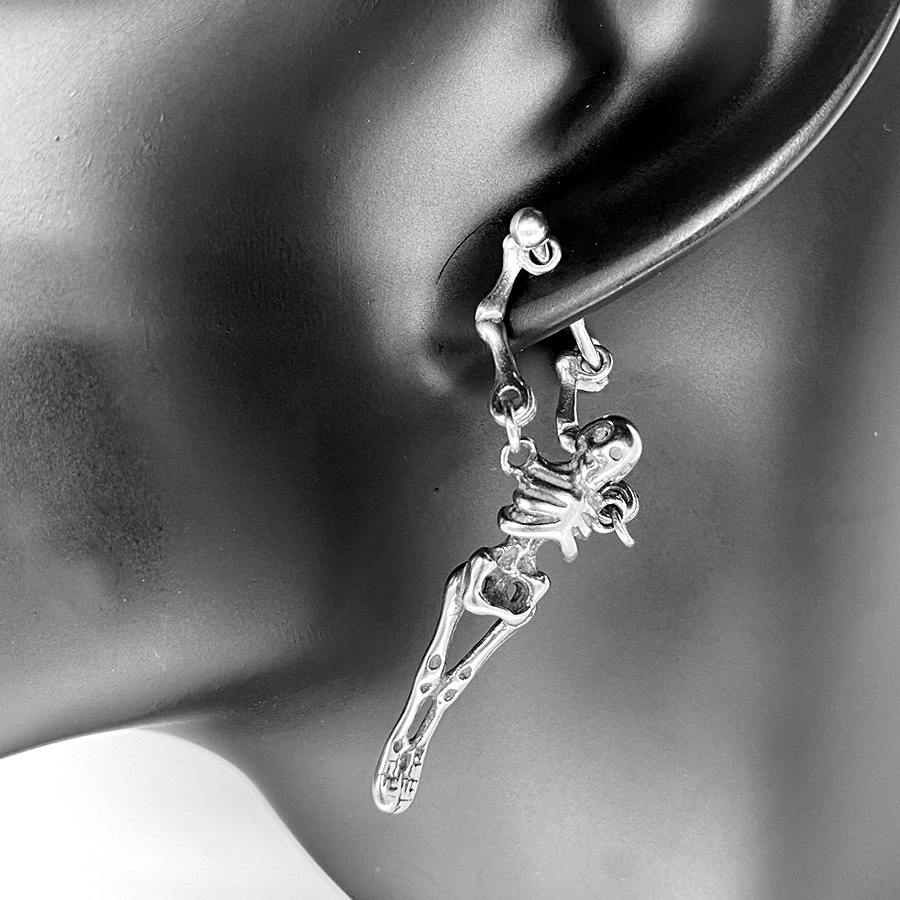 Hanging Skeleton Barbell Earrings