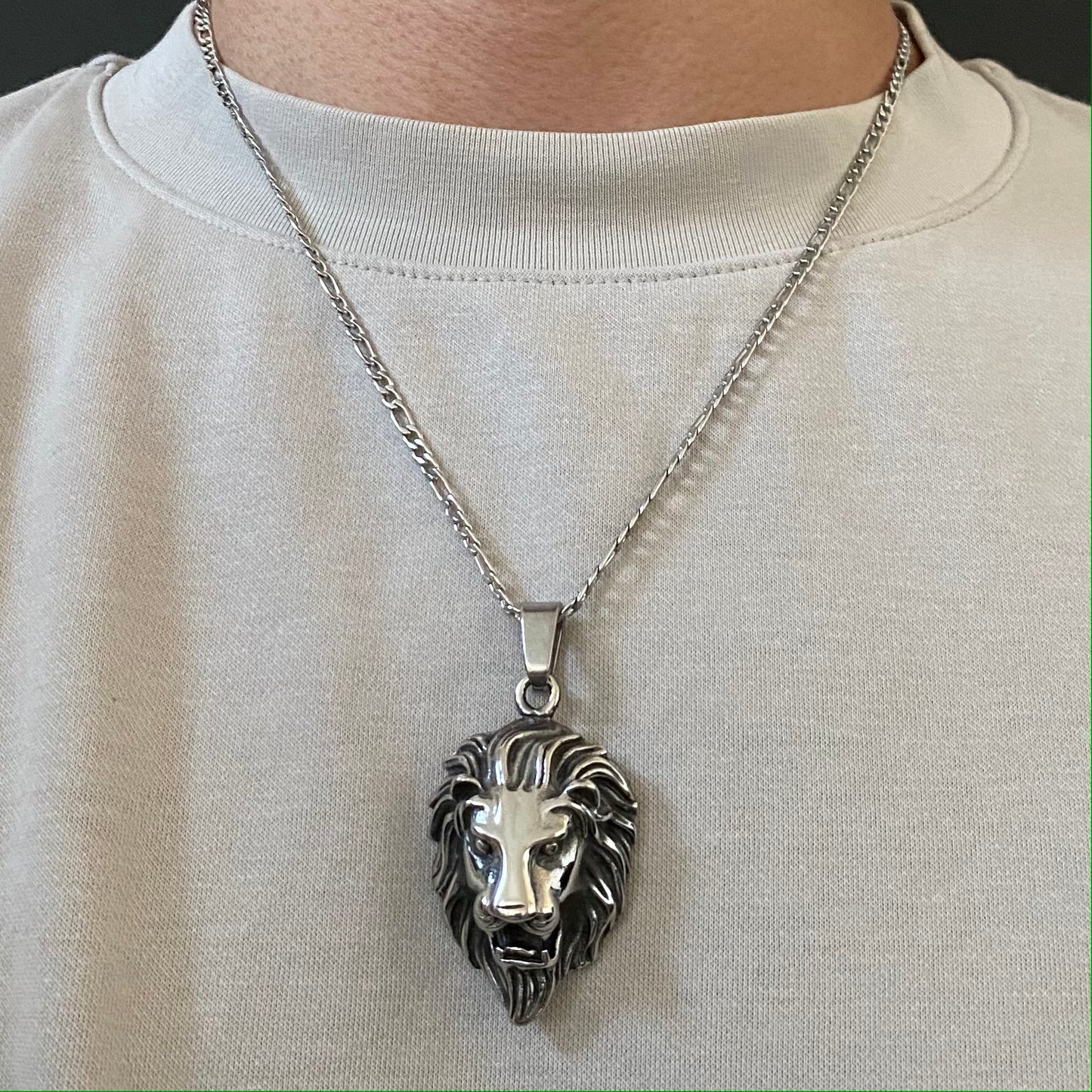 Lion Head Pendant with Chain
