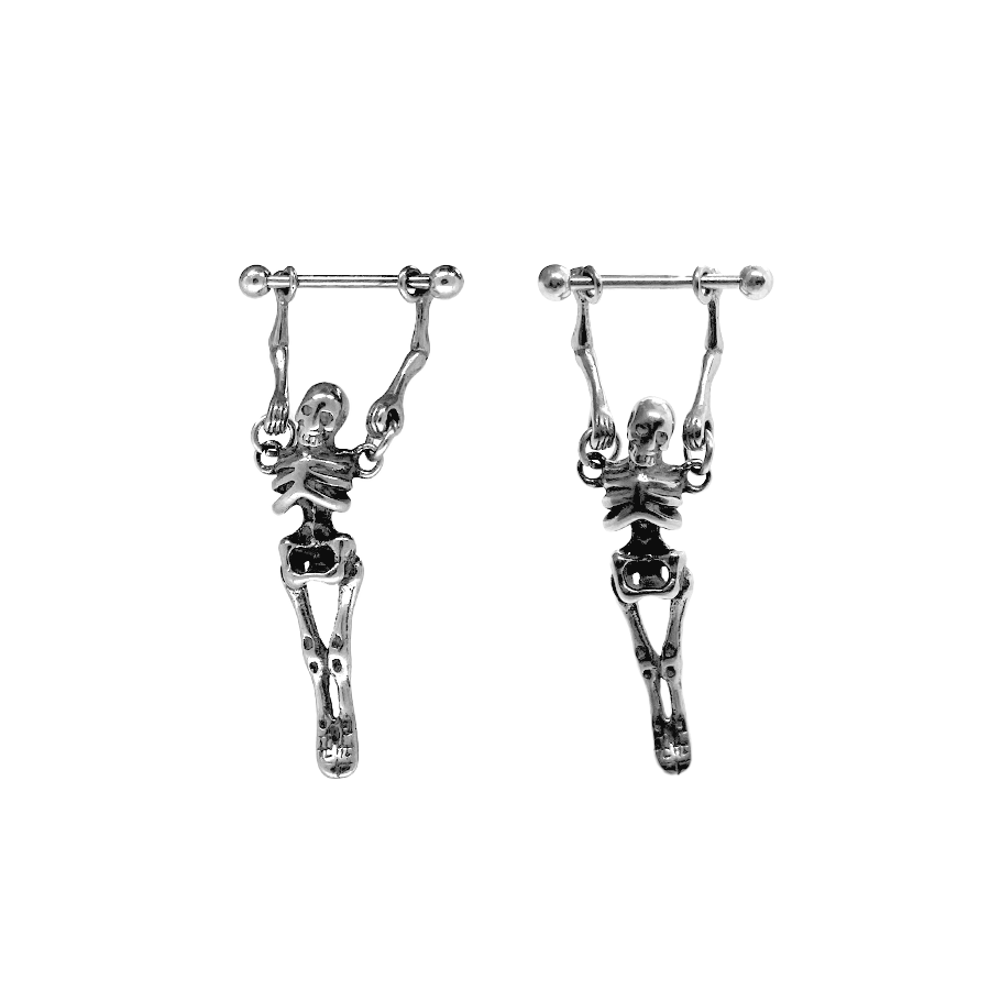 Hanging Skeleton Barbell Earrings