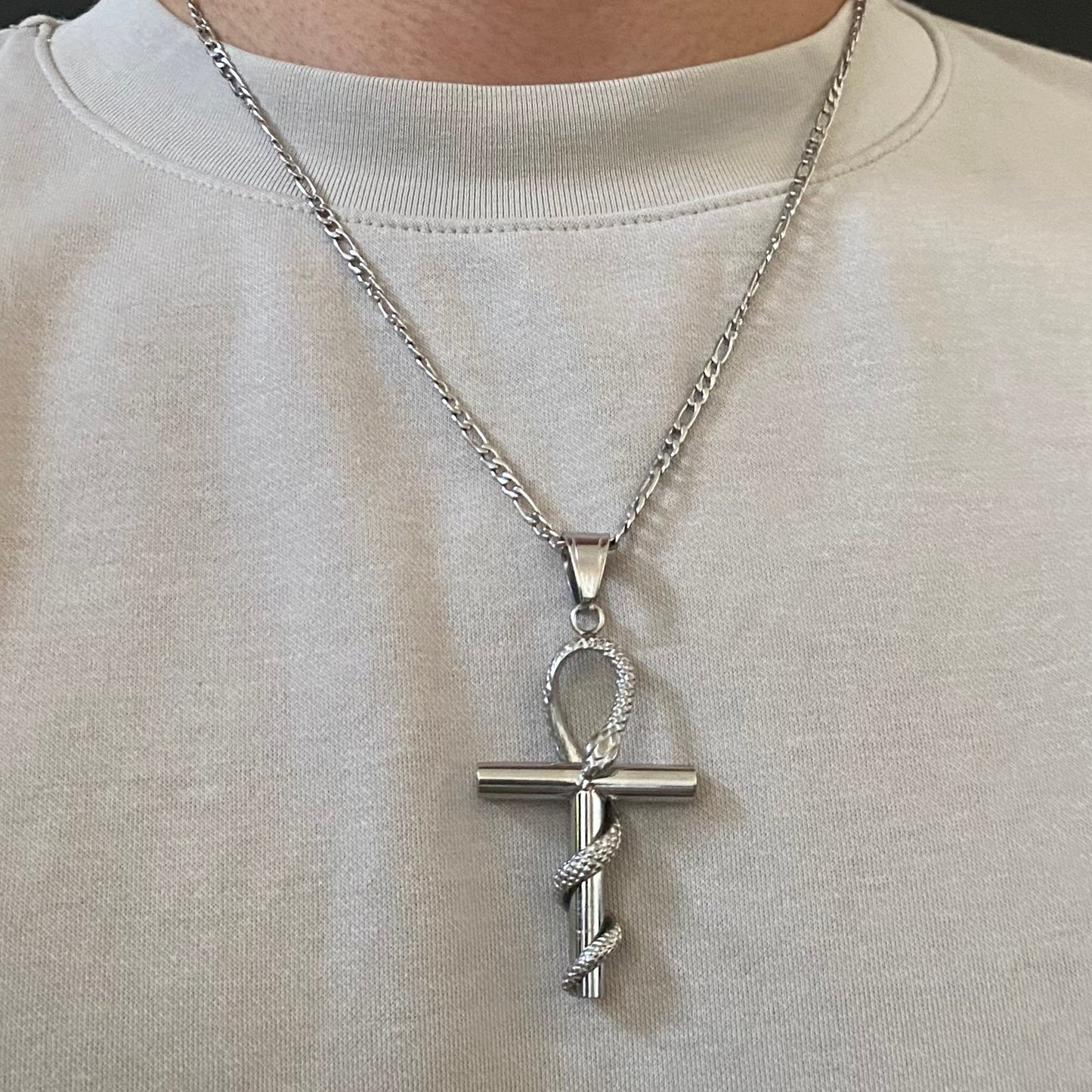 Snake Cross Pendant with Chain